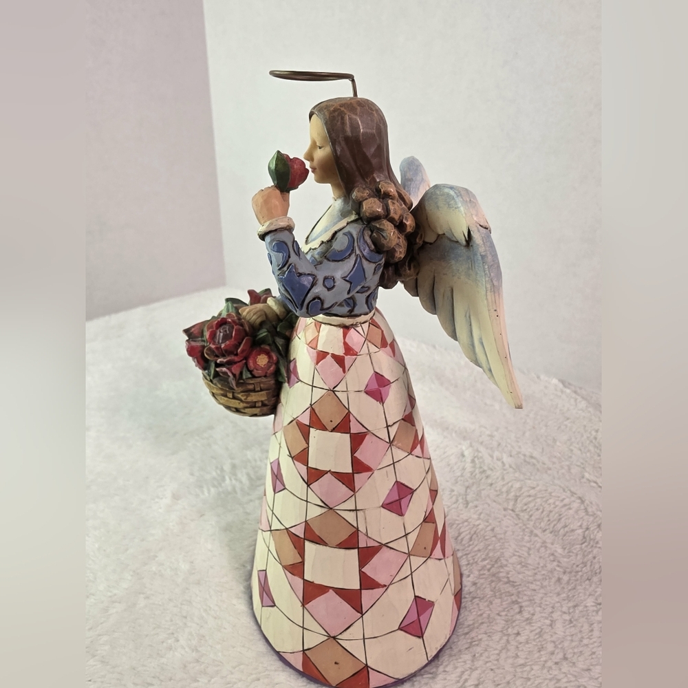 Jim Shore Heartwood Creek Angel with Flower Basket Figurine Blue Pink 4005241 - Picture 6 of 10
